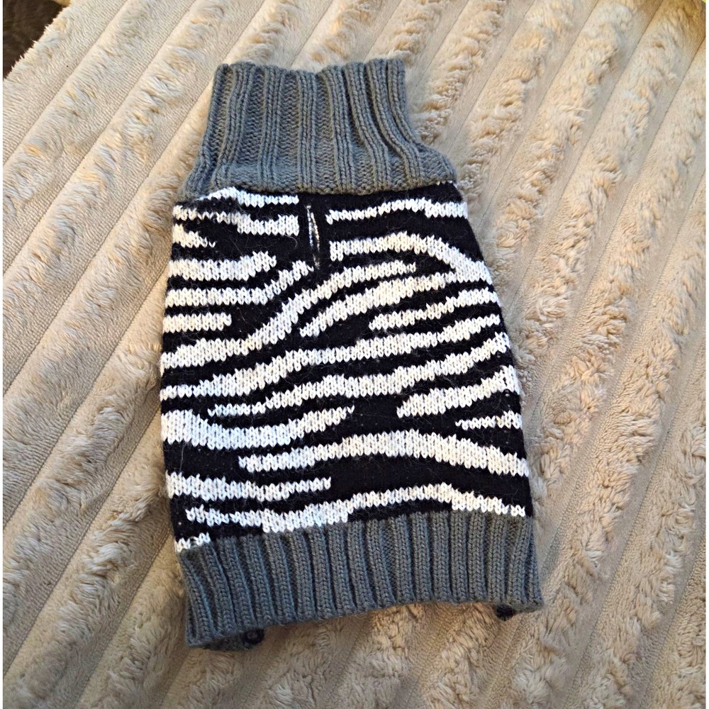 Zebra Print Knit Dog Sweater Grey Black White Ribbed Turtleneck XXS